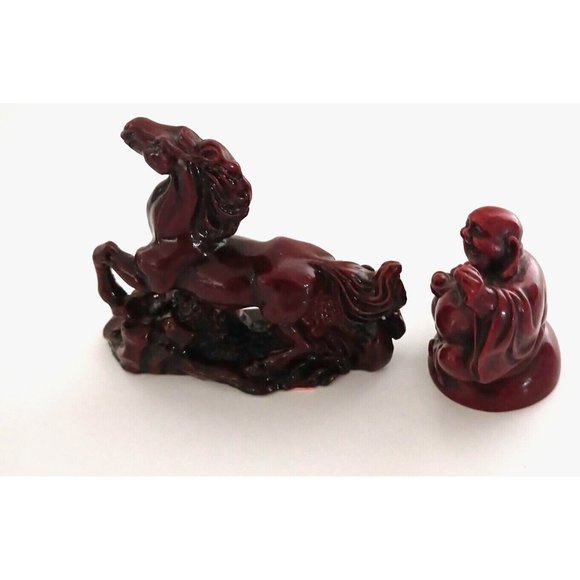 Vintage Small Laughing Lucky Buddha Statue Red Resin and Feng Shui Dragon Lot - Picture 11 of 15